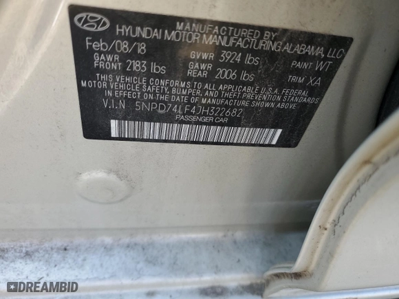 2018 Hyundai Elantra SE with VIN 5NPD74LF4JH322682, listed as a Copart auction lot 43259565 with 40,067 mi miles and Salvage Title. Bid and sale history available at carsss.com. Image 13.
