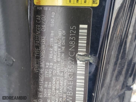 2007 BMW 6 Series 650i with VIN WBAEK13527CN83125, listed as a Copart auction lot 79381004 with 140,844 mi miles and Salvage Title. Bid and sale history available at carsss.com. Image 12.