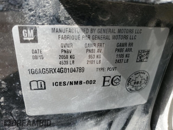 2016 Cadillac ATS Standard AWD z VIN 1G6AG5RX4G0104789, wystawiony jako Copart lot #54699685 z przebiegiem Nie podano mil oraz Szkoda całkowita • Salvage title. Historia ofert i sprzedaży dostępna na DreamBid. Obrazek 13.