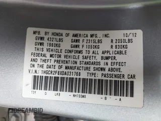 2013 Honda Accord Sdn EX-L with VIN 1HGCR2F8XDA031768, listed as a IAAI auction lot 41541297 with 134,332 mi miles. Bid and sale history available at carsss.com. Image 9.