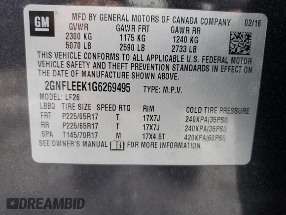2016 Chevrolet Equinox LS with VIN 2GNFLEEK1G6269495, listed as a Copart auction lot 51289055 with 105,154 mi miles and Salvage Title. Bid and sale history available at carsss.com. Image 14.
