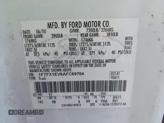 2010 Ford F-150 XL with VIN 1FTFX1EV6AFC69764, listed as a IAAI auction lot 42291732 with 376,779 mi miles and . Bid and sale history available at DreamBid. Image 9.