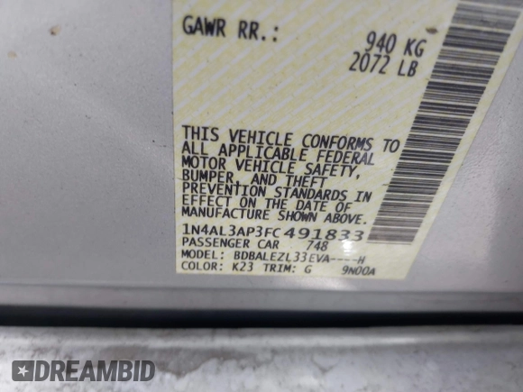 2015 Nissan Altima 2.5 S with VIN 1N4AL3AP3FC491833, listed as a IAAI auction lot 42050489 with 92,985 mi miles. Bid and sale history available at carsss.com. Image 9.