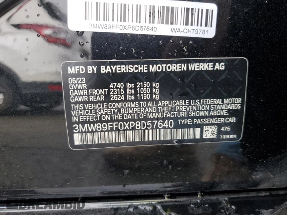 2023 BMW 3 Series 330i xDrive with VIN 3MW89FF0XP8D57640, listed as a Copart auction lot 45045985 with 24,368 mi miles and Salvage Title. Bid and sale history available at carsss.com. Image 13.