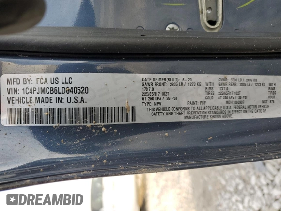 2020 Jeep Cherokee Latitude with VIN 1C4PJMCB6LD640520, listed as a Copart auction lot 49113355 with Not provided miles and Salvage title. Bid and sale history available at DreamBid. Image 14.
