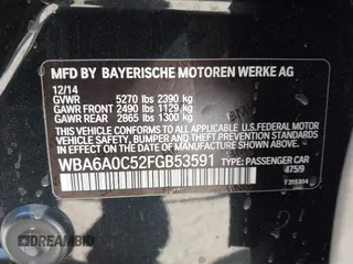 2015 BMW 6 Series 640i with VIN WBA6A0C52FGB53591, listed as a IAAI auction lot 41247695 with 81,828 mi miles and . Bid and sale history available at DreamBid. Image 9.