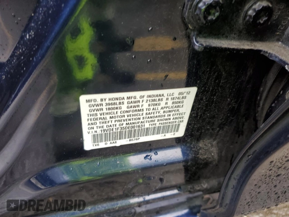 2013 Acura ILX with VIN 19VDE1F35DE001631, listed as a Copart auction lot 45153755 with 158,528 mi miles and Salvage Title. Bid and sale history available at carsss.com. Image 12.