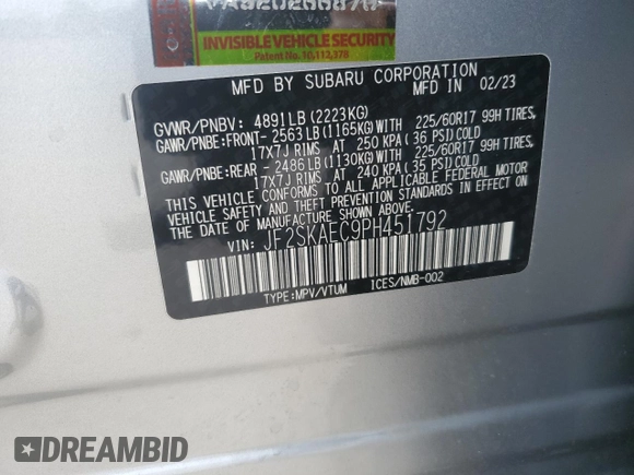 2023 Subaru Forester Premium with VIN JF2SKAEC9PH451792, listed as a Copart auction lot 51170595 with 10,753 mi miles and Salvage Title. Bid and sale history available at carsss.com. Image 13.