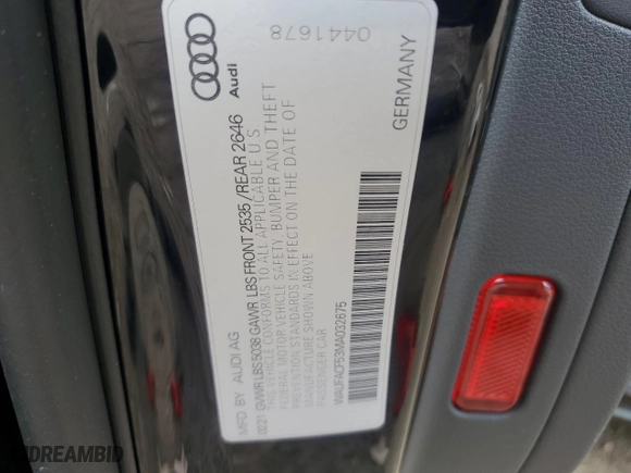 2021 Audi A5 Sportback S line Premium Plus with VIN WAUFACF53MA032675, listed as a Copart auction lot 72169494 with NaN miles and Salvage Title. Bid and sale history available at carsss.com. Image 14.