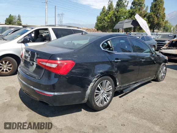 2014 Kia Cadenza Premium with VIN KNALN4D79E5129357, listed as a Copart auction lot 63249684 with 96,664 mi miles and Salvage Title. Bid and sale history available at carsss.com. Image 3.