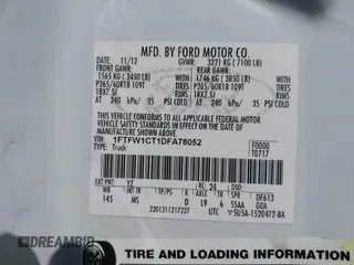 2013 Ford F-150 XL with VIN 1FTFW1CT1DFA78052, listed as a IAAI auction lot 42033387 with 116,264 mi miles. Bid and sale history available at carsss.com. Image 9.