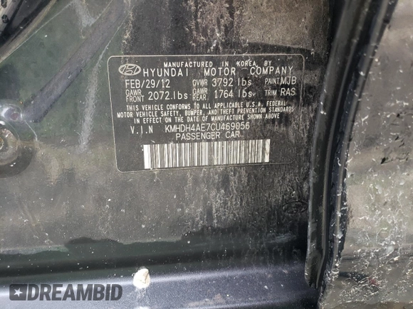 2012 Hyundai Elantra GLS с VIN KMHDH4AE7CU469056, выставлен на аукционе Copart как лот 60375185 с пробегом 171 066 миль миль и Чистый • Clean title. История ставок и продаж доступна на DreamBid. Изображение 12.