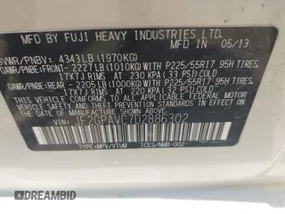 2013 Subaru Crosstrek Premium with VIN JF2GPAVC7D2886302, listed as a IAAI auction lot 42563472 with 129,098 mi miles and . Bid and sale history available at DreamBid. Image 9.