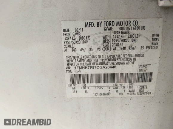 2012 Ford Explorer Limited с VIN 1FMHK7F87CGA23446, выставлен на аукционе IAAI как лот 42575148 с пробегом 158 574 миль миль и . История ставок и продаж доступна на DreamBid. Изображение 9.