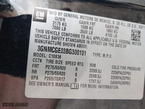 2011 Chevrolet Avalanche LTZ with VIN 3GNMCGE03BG300101, listed as a IAAI auction lot 41421743 with 240,692 mi miles. Bid and sale history available at carsss.com. Image 9.