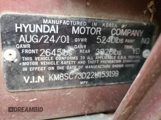 2002 Hyundai Santa Fe GLS with VIN KM8SC73D22U153199, listed as a Copart auction lot 86425594 with 252,992 mi miles and Non Repairable. Bid and sale history available at carsss.com. Image 14.