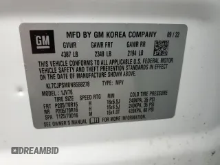 2022 Chevrolet Trax LT with VIN KL7CJPSM0NB558278, listed as a Copart auction lot 49886645 with 16,251 mi miles and Salvage Title. Bid and sale history available at carsss.com. Image 12.