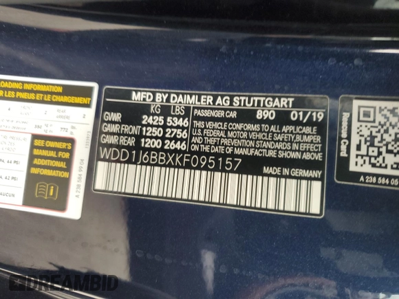 2019 Mercedes-Benz E-Class AMG E 53 with VIN WDD1J6BBXKF095157, listed as a Copart auction lot 78125294 with 40,309 mi miles and Salvage Title. Bid and sale history available at carsss.com. Image 13.