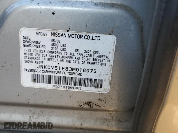 2003 Infiniti G35 w/Leather with VIN JNKCV51E83M016075, listed as a Copart auction lot 84657544 with 196,858 mi miles and Salvage Title. Bid and sale history available at DreamBid. Image 12.