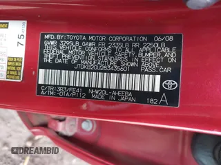 2008 Toyota Prius with VIN JTDKB20U283435601, listed as a IAAI auction lot 42067492 with 1 mi miles. Bid and sale history available at carsss.com. Image 9.