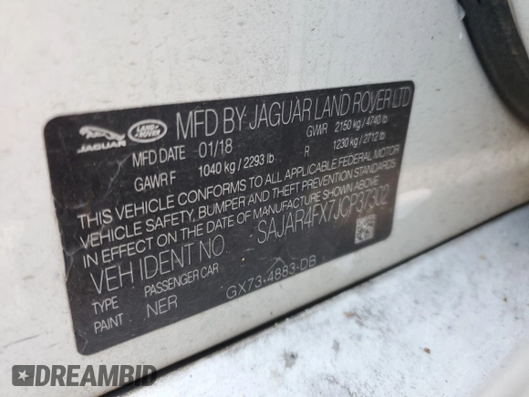 2018 Jaguar XE 25t with VIN SAJAR4FX7JCP37302, listed as a Copart auction lot 84703324 with 0 mi miles and Salvage Title. Bid and sale history available at carsss.com. Image 15.