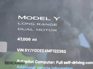 2021 Tesla Model Y Long Range with VIN 5YJYGDEE4MF122362, listed as a IAAI auction lot 42096138 with 47,006 mi miles and . Bid and sale history available at DreamBid. Image 16.
