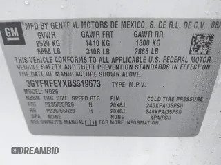 2011 Cadillac SRX Premium Collection with VIN 3GYFNFEYXBS519673, listed as a IAAI auction lot 41911253 with 180,986 mi miles. Bid and sale history available at carsss.com. Image 9.