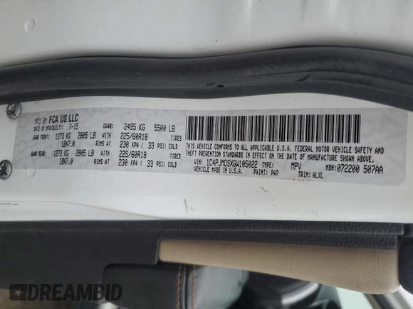 2016 Jeep Cherokee Limited z VIN 1C4PJMDSXGW105022, wystawiony jako Copart lot #54543745 z przebiegiem 130 626 mil mil oraz Szkoda całkowita • Salvage title. Historia ofert i sprzedaży dostępna na DreamBid. Obrazek 13.