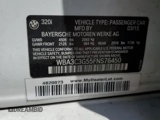 2015 BMW 3 Series 320i xDrive с VIN WBA3C3G55FNS76450, выставлен на аукционе Copart как лот 57479495 с пробегом 136 072 миль миль и Списание • Salvage title. История ставок и продаж доступна на DreamBid. Изображение 12.