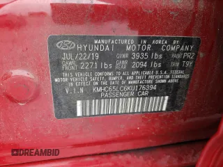 2019 Hyundai Ioniq Blue z VIN KMHC65LC6KU176394, wystawiony jako Copart lot #58343805 z przebiegiem 80 875 mil mil oraz Szkoda całkowita • Salvage title. Historia ofert i sprzedaży dostępna na DreamBid. Obrazek 12.