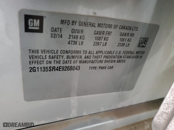 2014 Chevrolet Impala LT Eco with VIN 2G1135SR4E9268043, listed as a Copart auction lot 84921284 with 73,236 mi miles and Salvage Title. Bid and sale history available at carsss.com. Image 12.