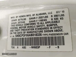 2010 Honda Accord Sdn EX-L with VIN 5KBCP3F86AB018336, listed as a IAAI auction lot 42047768 with 219,862 mi miles. Bid and sale history available at carsss.com. Image 9.