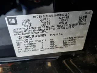 2015 Cadillac Escalade Premium with VIN 1GYS3NKJ3FR684673, listed as a Copart auction lot 50642145 with 127,105 mi miles and Salvage Title. Bid and sale history available at carsss.com. Image 13.