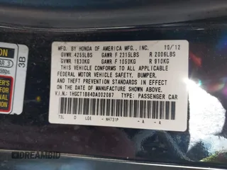 2013 Honda Accord EX-L z VIN 1HGCT1B84DA002087, wystawiony jako IAAI lot #40847761 z przebiegiem 191 899 mil mil oraz . Historia ofert i sprzedaży dostępna na DreamBid. Obrazek 9.