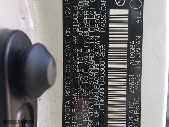 2016 Toyota Prius Four with VIN JTDKARFU4G3001858, listed as a Copart auction lot 42105385 with 107,741 mi miles and Salvage Title. Bid and sale history available at carsss.com. Image 13.