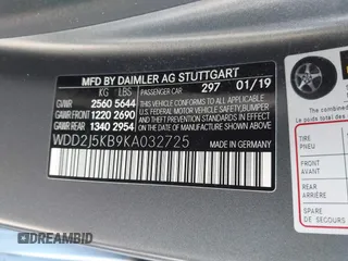2019 Mercedes-Benz CLS with VIN WDD2J5KB9KA032725, listed as a IAAI auction lot 41547080 with 1 mi miles. Bid and sale history available at carsss.com. Image 9.