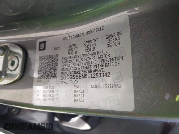 2020 Chevrolet Colorado 2WD Work Truck z VIN 1GCGSBEN5L1250342, wystawiony jako IAAI lot #42385150 z przebiegiem 56 302 mil mil oraz . Historia ofert i sprzedaży dostępna na DreamBid. Obrazek 9.