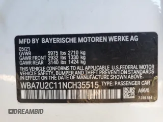 2022 BMW 7 Series with VIN WBA7U2C11NCH35515, listed as a Copart auction lot 63693782 with Not provided miles and . Bid and sale history available at DreamBid. Image 10.