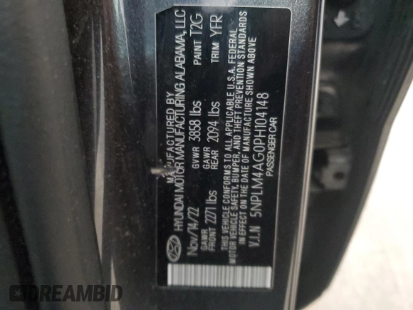 2023 Hyundai Elantra SEL with VIN 5NPLM4AG0PH104148, listed as a Copart auction lot 54305675 with 55,642 mi miles and Clean Title. Bid and sale history available at DreamBid. Image 12.