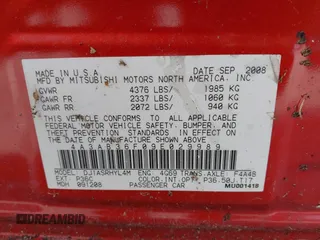 2009 Mitsubishi Galant ES z VIN 4A3AB36F09E029989, wystawiony jako IAAI lot #41892517 z przebiegiem 82 038 mil mil oraz . Historia ofert i sprzedaży dostępna na DreamBid. Obrazek 9.