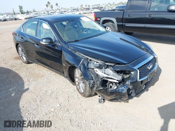 2019 Infiniti Q50 Luxe with VIN JN1EV7AP8KM543395, listed as a IAAI auction lot 42418112 with 43,382 mi miles and . Bid and sale history available at DreamBid. Image 1.