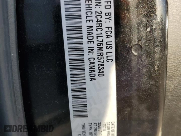 2021 Chrysler Pacifica Hybrid Touring L with VIN 2C4RC1L76MR578340, listed as a Copart auction lot 54748445 with 137,390 mi miles and Salvage title. Bid and sale history available at DreamBid. Image 13.