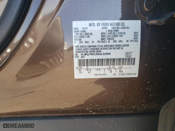 2022 Lincoln Aviator Reserve with VIN 5LM5J7WC4NGL02508, listed as a Copart auction lot 49677685 with 32,956 mi miles and Salvage Title. Bid and sale history available at carsss.com. Image 16.