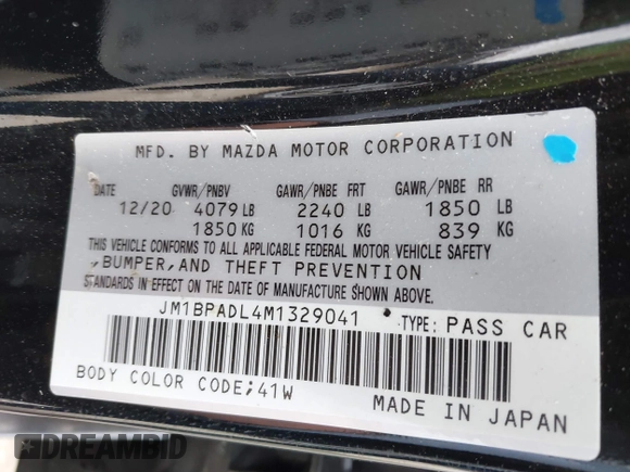 2021 Mazda 3 Premium with VIN JM1BPADL4M1329041, listed as a IAAI auction lot 42291604 with 93,248 mi miles and . Bid and sale history available at DreamBid. Image 9.