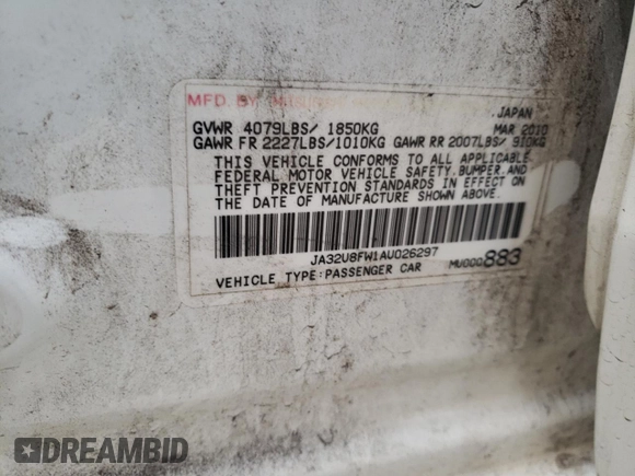 2010 Mitsubishi Lancer GTS with VIN JA32U8FW1AU026297, listed as a Copart auction lot 80580974 with 186,384 mi miles and Salvage Title. Bid and sale history available at DreamBid. Image 15.