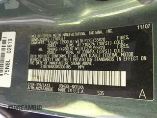 2008 Toyota Sequoia Ltd with VIN 5TDZY68A38S000485, listed as a IAAI auction lot 42014599 with 200,239 mi miles. Bid and sale history available at carsss.com. Image 9.