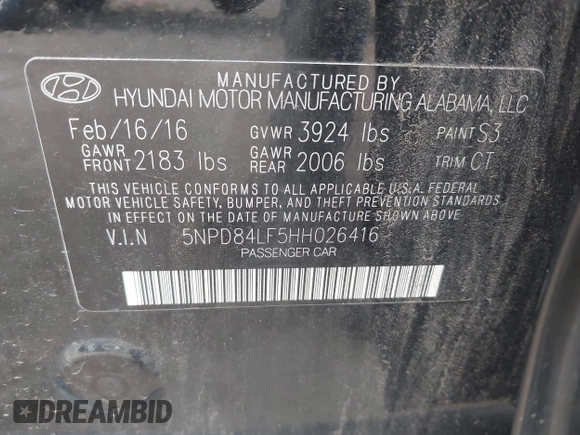 2017 Hyundai Elantra Limited with VIN 5NPD84LF5HH026416, listed as a IAAI auction lot 42376566 with 98,220 mi miles and . Bid and sale history available at DreamBid. Image 9.