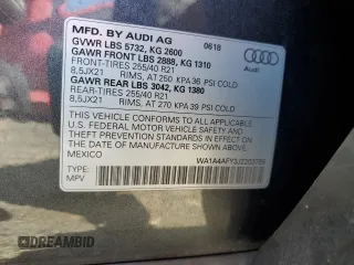 2018 Audi SQ5 Premium Plus with VIN WA1A4AFY3J2203766, listed as a Copart auction lot 62726734 with 72,881 mi miles and Salvage Title. Bid and sale history available at DreamBid. Image 13.