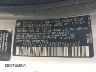 2005 BMW 3 Series 330xi с VIN WBAEW53405PN37317, выставлен на аукционе IAAI как лот 42544009 с пробегом 111 964 миль миль и . История ставок и продаж доступна на DreamBid. Изображение 9.