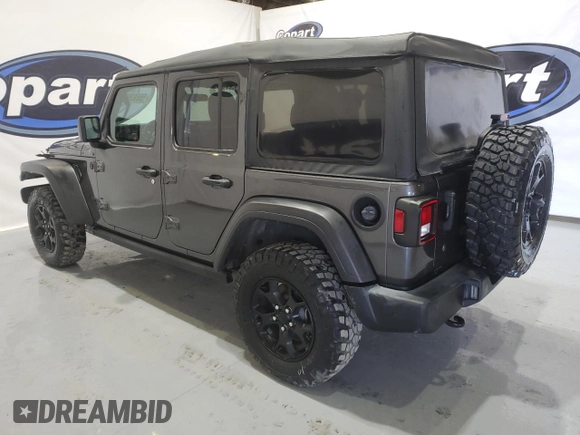 2021 Jeep Wrangler Unlimited Willys Sport with VIN 1C4HJXDN1MW679696, listed as a Copart auction lot 55693923 with 164,749 mi miles and Salvage title. Bid and sale history available at DreamBid. Image 2.